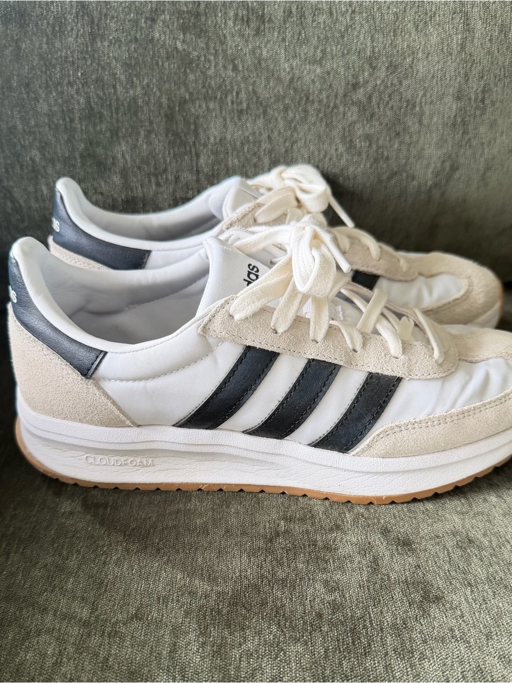 adidas White, Black & Beige Retro Runner Sneakers - Picture 2 of 5